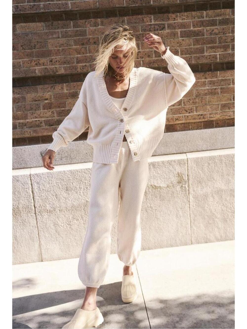 Free People FP beach Hailee Knit Cardigan Lounge Set Cream Ivory L